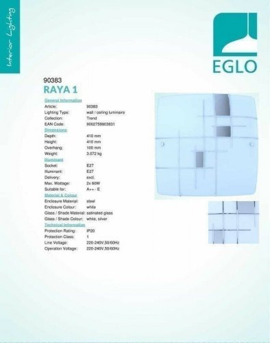 Світильник стельовий Eglo 90383 Raya 1 (36664) 