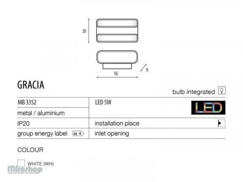 Бра Azzardo AZ0977 Gracia wall (white/white) (MB3352-WH-WH) (15990)