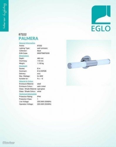 Світильник для ванною Eglo 87222 Palmera (31314)