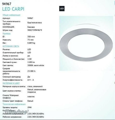 Світильник для ванною Eglo 94967 LED Capri (84384)