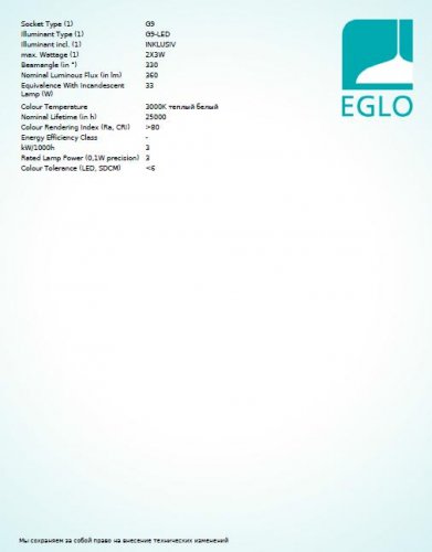 Настенный светильник Eglo 97609 LORETTO