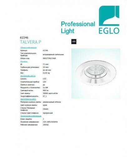 Точковий світильник Eglo 61546 Talvera (93518)