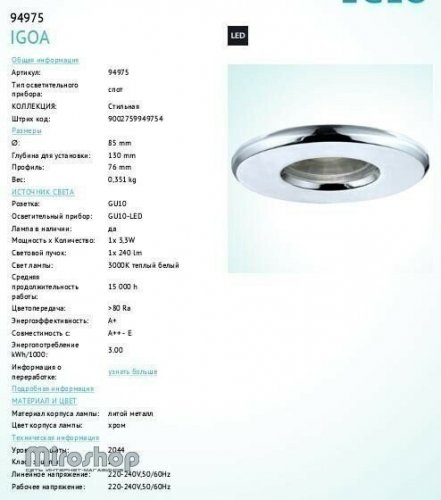 Точковий світильник Eglo 94975 Igoa (84388)