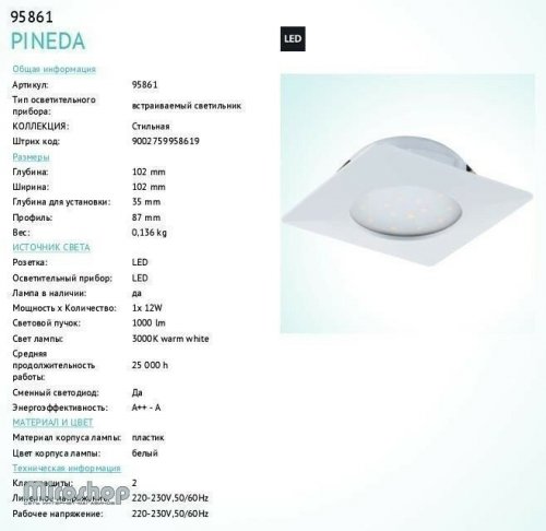 Точковий світильник Eglo 95861 Pineda (90076)