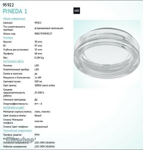 Точковий світильник Eglo 95922 Pineda 1 (90098)