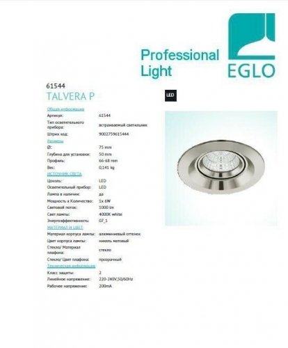 Точечный светильник Eglo 61544 Talvera (93516)