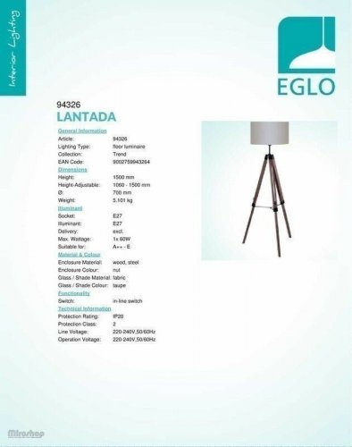 Торшер Eglo 94326 Lantada (82857)
