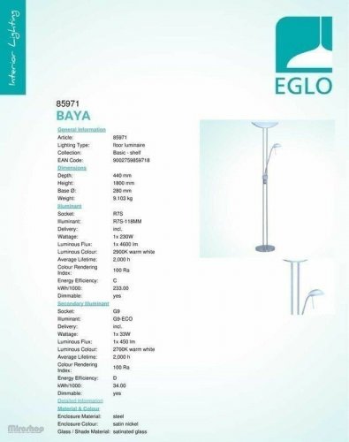 Торшер Eglo 85971 Baya (37781) 