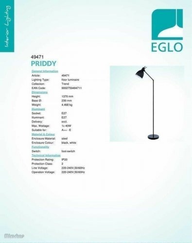 Торшер Eglo 49471 Priddy (82695)