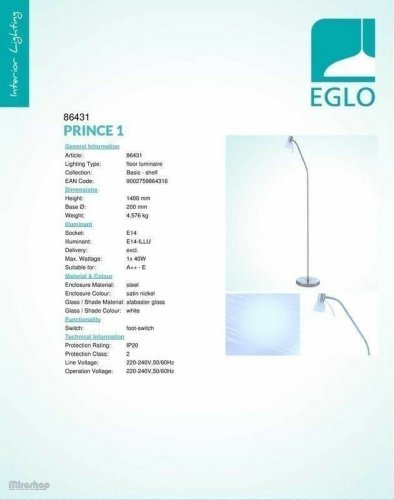 Торшер Eglo 86431 Prince 1 (37786)