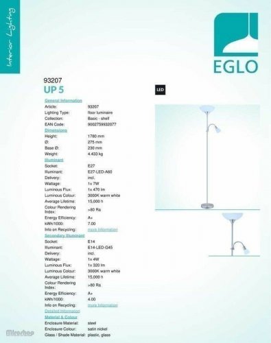 Торшер Eglo 93207 Up 5 (64157)