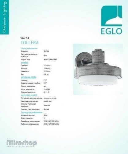 Настінний світильник Eglo 96234 Tollera (92711)