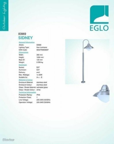 Вуличний світильник Eglo 83969 Sidney (34435)