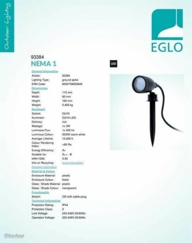 Вуличний світильник Eglo 93384 Nema 1 (78943)