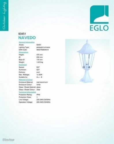 Вуличний світильник Eglo 93451 Navedo (78961)