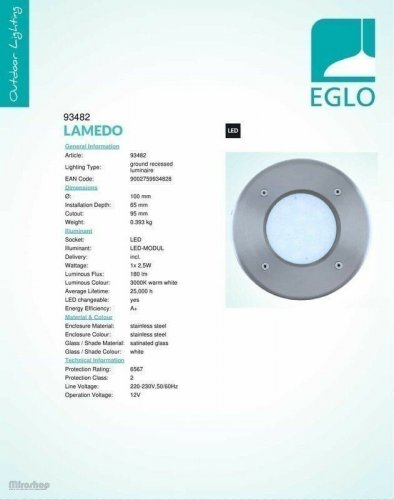 Ґрунтовий світильник Eglo 93482 Lamedo (76412)