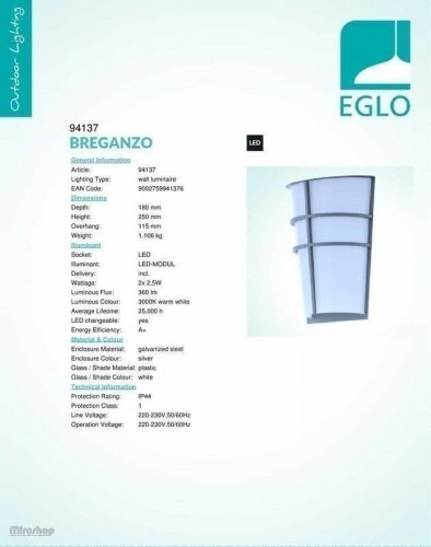 Вуличний світильник Eglo 94137 Breganzo (79043)