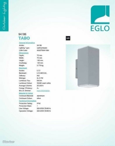 Вуличний світильник Eglo 94186 Tabo (79049)