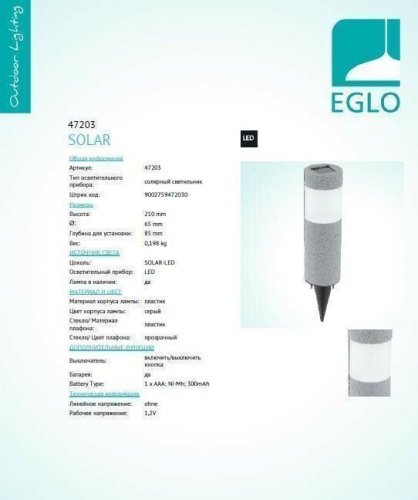 Парковий світильник Eglo 47203 SOLAR (43943)