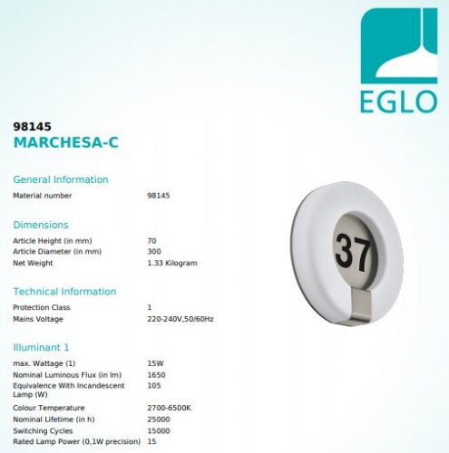 Настінний світильник Eglo 98145 MARCHESA-C (22337)