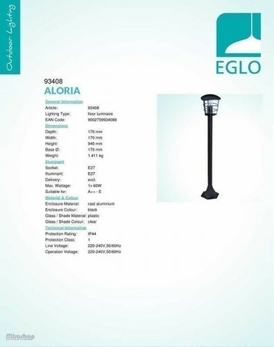 Вуличний світильник Eglo 93408 Aloria (78951)