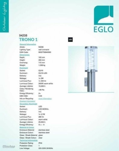 Вуличний світильник Eglo 94208 Trono 1