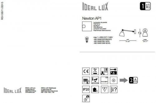 Бра Ideal Lux NEWTON AP1 NERO (027852) (81297)