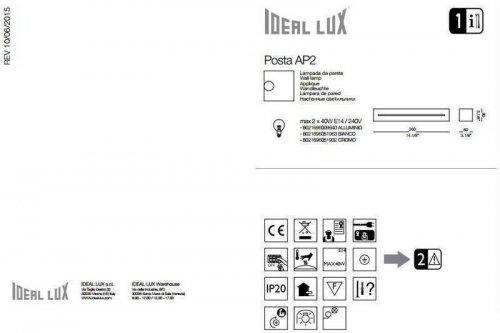 Світильник настінний Ideal Lux POSTA AP2 CROMO (051932) (48839)