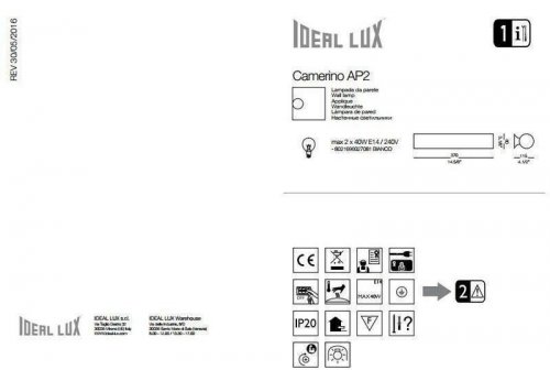 Світильник настінний Ideal Lux CAMERINO AP2 (027081) (41854) 