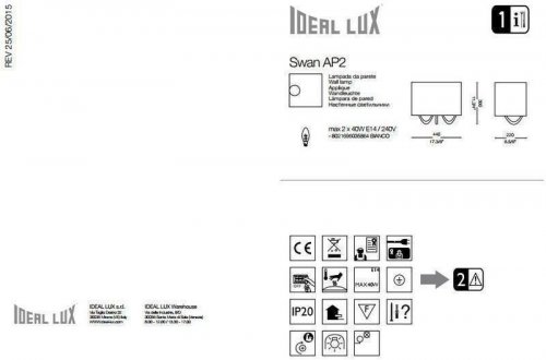 Бра Ideal Lux SWAN AP2 (035864)