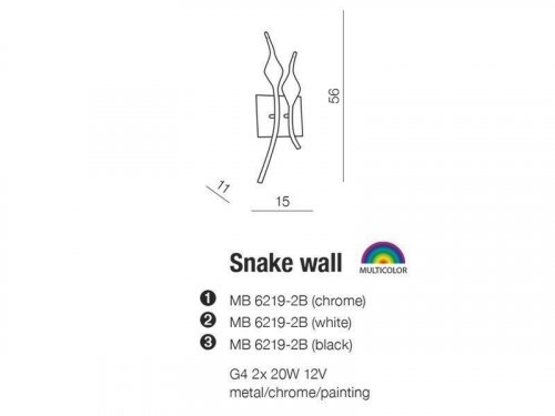 Бра  Azzardo  AZ0047  Snake  wall  (white)  (MB6219-2B-WH)  (23676)