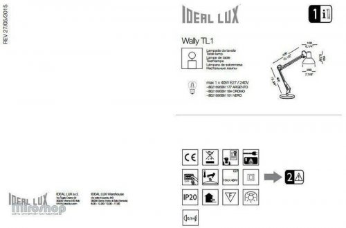 Настільна лампа Ideal Lux WALLY TL1 NERO (061191) (46126)