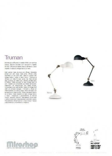 Настільна лампа Ideal Lux TRUMAN TL1 BIANCO (145198) (93967)