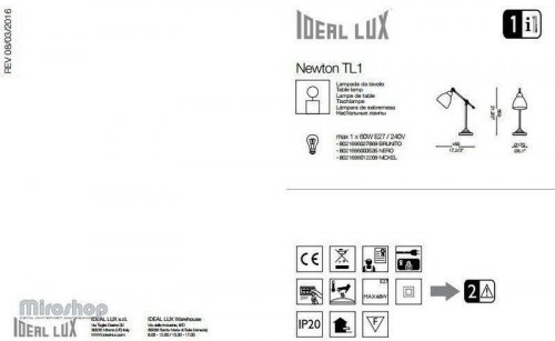 Настільна лампа Ideal Lux NEWTON TL1 NERO (003535) (81300)