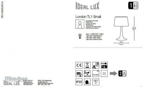 Настільна лампа Ideal Lux LONDON TL1 SMALL BIANCO (110530) (88010)