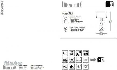 Настільна лампа Ideal Lux VOGA TL1 BIANCO (001180) (67591)