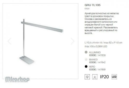 Настільна лампа Ideal Lux GRU TL105 ALLUMINIO (147635) (93948)