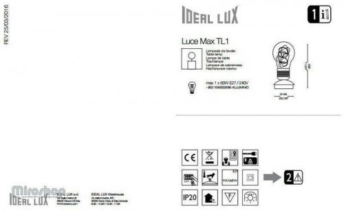 Настільна лампа Ideal Lux LUCE MAX TL1 (033686) (48610) 