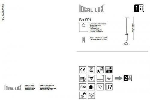 Світильник підвісний Ideal Lux BAR SP1 (089614) (67414)