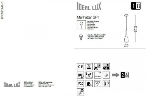 Підвісний світильник Ideal Lux MANHATTAN SP1 NERO (110752) (87926)