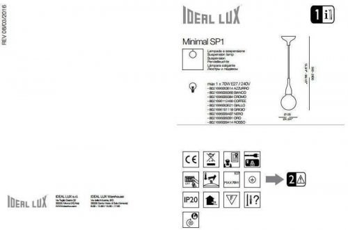 Світильник підвісний Ideal Lux MINIMAL SP1 NERO (009407) (48711)