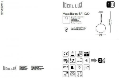 Світильник підвісний Ideal Lux MAPA BIANCO SP1 D20 (009148) (41809)