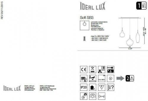 Підвісний світильник Ideal Lux SOFT SP3 BIANCO (111858)