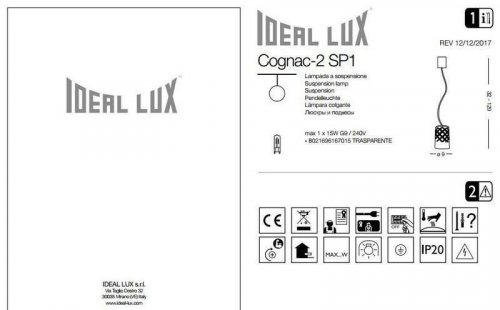 Підвісний світильник Ideal Lux COGNAC-2 SP1 (167015) (13187) 