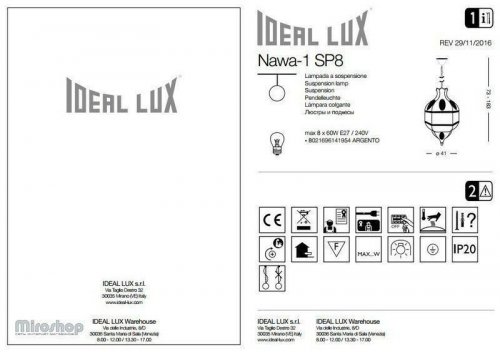 Підвісний світильник Ideal Lux NAWA-1 SP8 ARGENTO (141954) (93871)