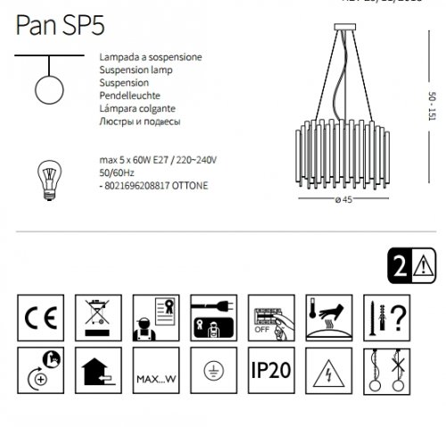 Підвісний світильник Ideal Lux PAN SP5 (208817)