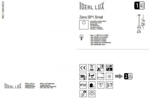 Светильник подвесной Ideal Lux ZENO SP1 SMALL TRASPARENTE (003108) (81411)