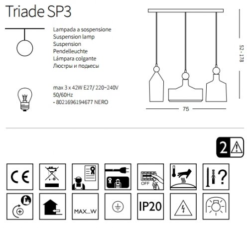 Підвісний світильник Ideal Lux TRIADE SP3 (194677) (23289)