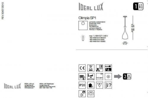 Светильник подвесной Ideal Lux OLIMPIA SP1 NERO (012919) (46159)