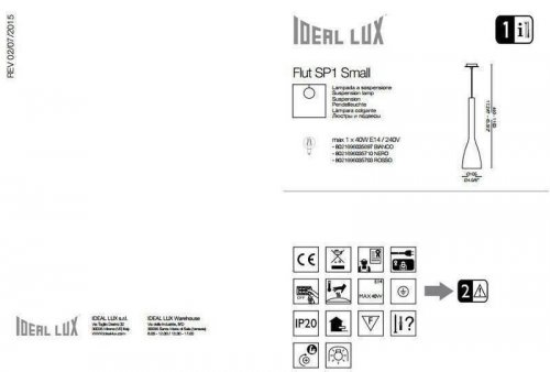 Світильник підвісний Ideal Lux FLUT SP1 SMALL ROSSO (035703) (48506)